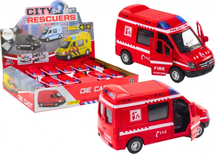 Camion dei pompieri in metallo 1:32 con porte apribili, luci e suoni, rosso
