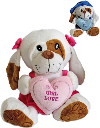 Cagnolino di peluche in vestitino Love 25 cm con cuoricino - 1 pezzo