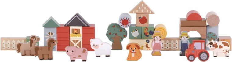 2Kids Toys cubi di legno Vita in fattoria, 36 pezzi