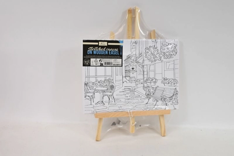 Tela con motivo prestampato su cavalletto da tavolo – tema ristorante 30 × 23 cm