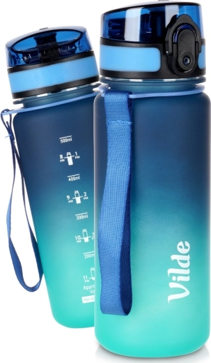 Bottiglia per acqua Vilde 500 ml blu-turchese con misurino
