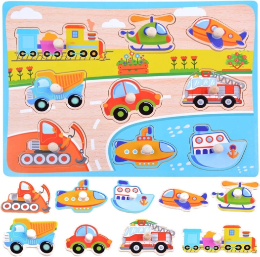 Puzzle in legno a incastro – mezzi di trasporto (9 pezzi)