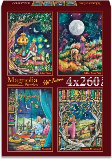 Set di puzzle Magnolia: Relax, Sulla mia strada, Crepuscolo e Alla ricerca del regno dei sogni 4×260 pezzi