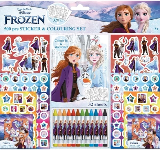 Set di adesivi con album da colorare e pastelli a cera Frozen - Il Regno di Ghiaccio
