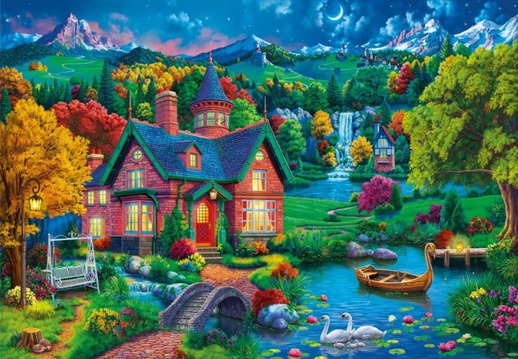 Puzzle Bluebird Casa colorata sul lago 1000 pezzi