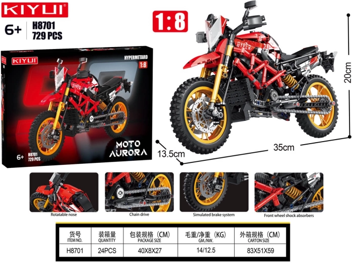 Kit di costruzione moto rossa 729 pezzi