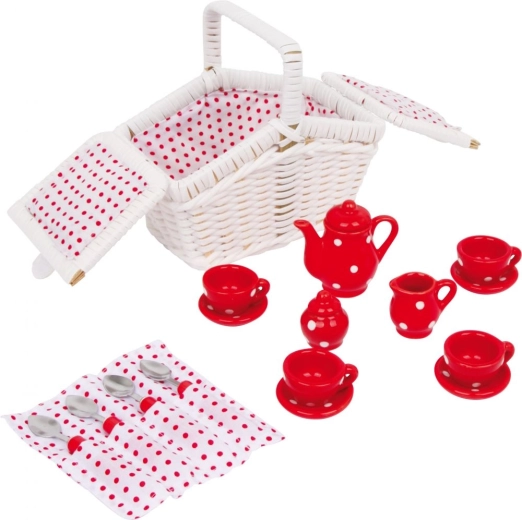 Cestino da picnic per bambini con set da tè rosso