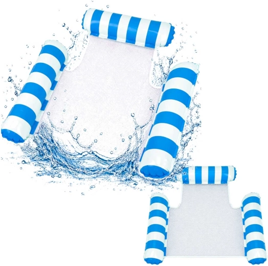 Lettino galleggiante gonfiabile con schienale e rete, bianco-blu