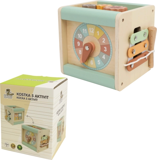 Babu piccola cubo di legno multifunzionale con 5 attività