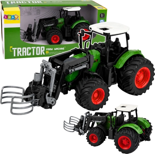 Trattore agricolo con caricatore frontale e pinza per balle 1:24, verde