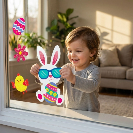 Adesivo per finestre pasquale con coniglietto glitterato 43 × 30 cm