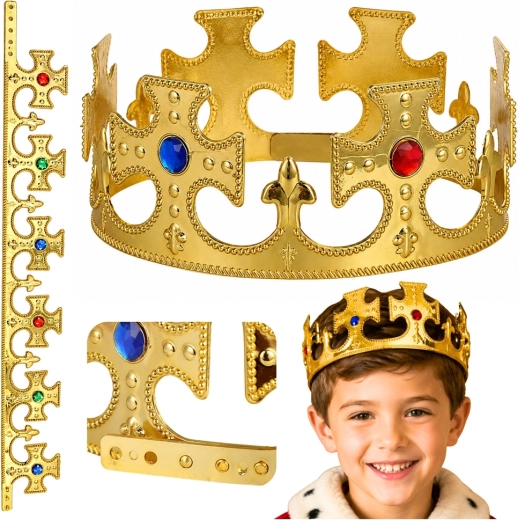 Corona reale dorata regolabile con imitazioni di gemme (17–20 cm)