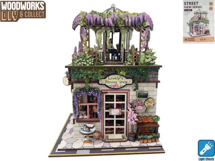 Woodworks kit di costruzioni in legno fioreria con luce (243 pezzi)