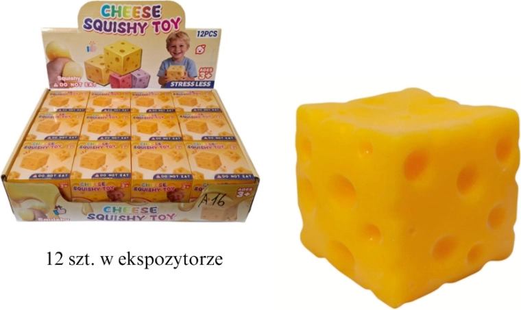 Pallina antistress da schiacciare a forma di formaggio (cubo 6 × 6 × 6 cm)