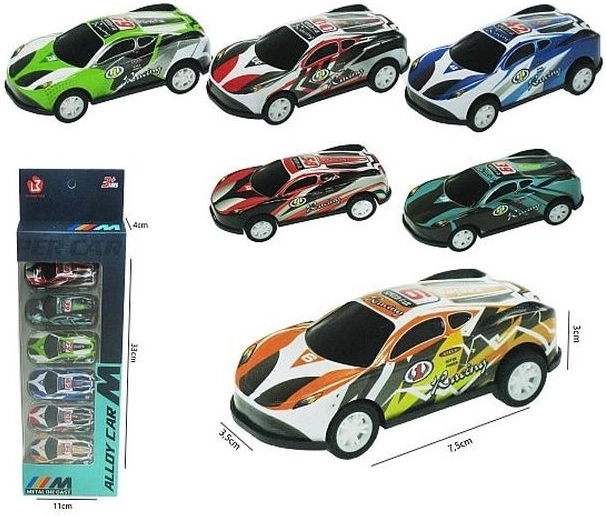 Set di automobiline da corsa pull-back, 6 pezzi, 7,5 cm