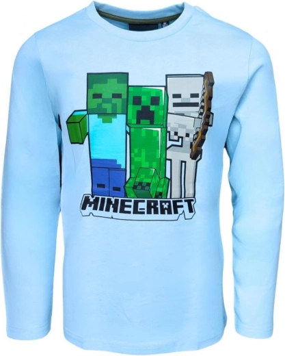 Maglietta da bambino Minecraft a maniche lunghe azzurra