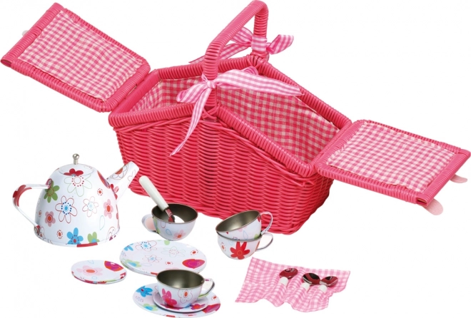 Cestino da picnic rosa con stoviglie small foot