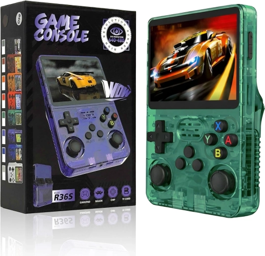 Console da gioco retro portatile RENEW FORCE R36S verde 64GB con ArkOS 2.0 - 1 pezzo