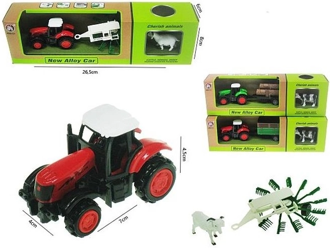 Trattore con rimorchio e animaletto 16 cm