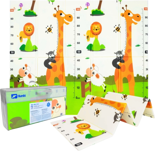 Humbi tappetino gioco pieghevole bifacciale in schiuma XPE con animali e metro 180 × 150 × 1 cm