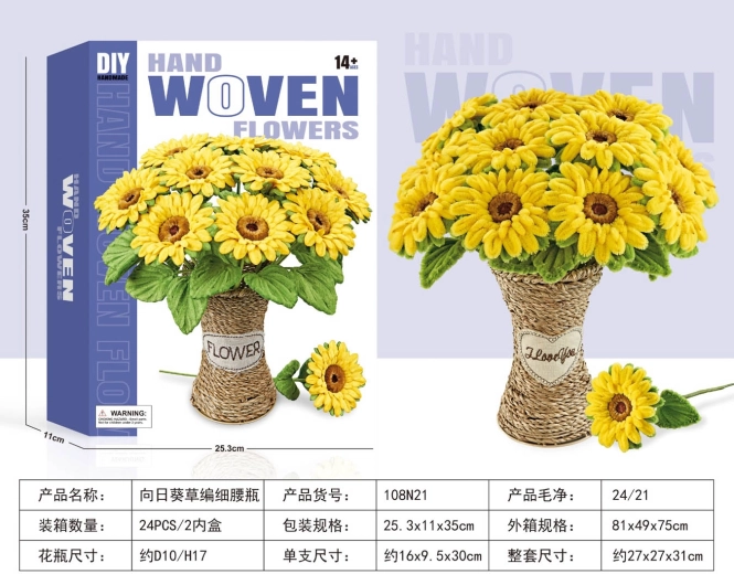 Set fai-da-te per realizzare un bouquet di girasoli in un vaso intrecciato - 1 pezzo