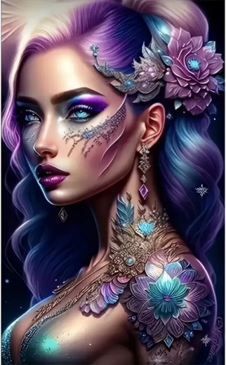 Pittura diamantata donna con capelli viola 30x40 cm