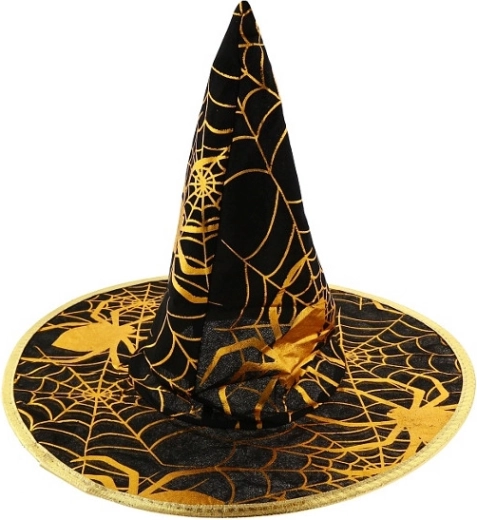 Cappello da strega per bambini con ragnatela dorata, taglia S