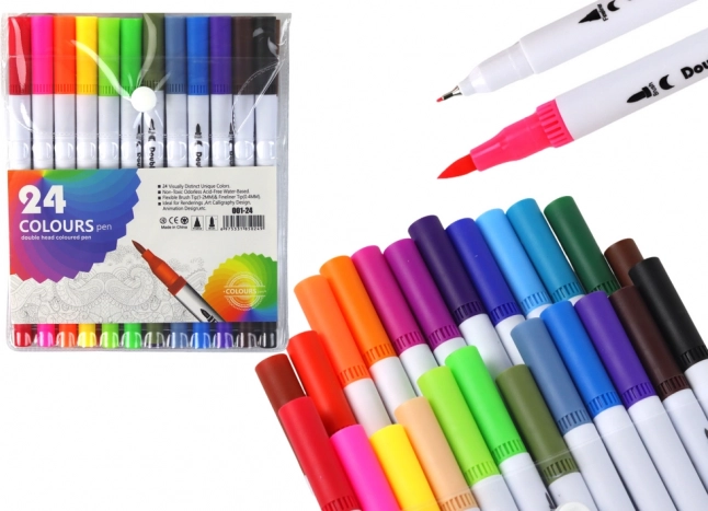 Set di Pennarelli a Doppia Punta 24 Colori con Organizer