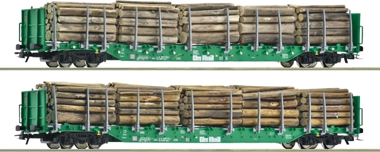 Roco set di carri a stanti Rnoos con carico di tronchi OnRail - 2 pz
