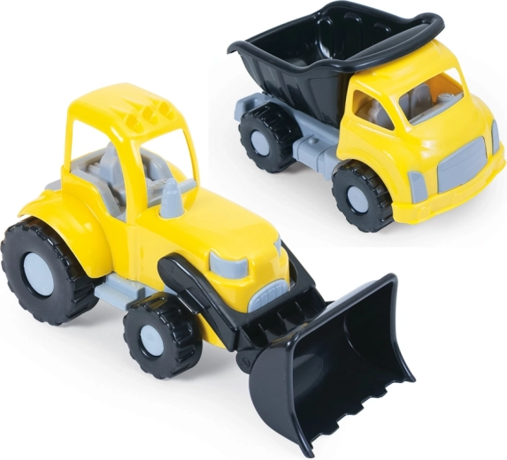 Grande set da cantiere: camion ribaltabile e pala gommata frontale