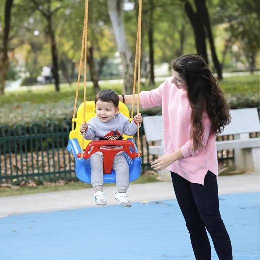 altalena per bambini 3 in 1 con schienale alto e barra di sicurezza