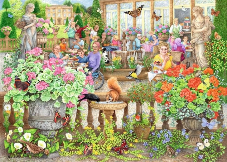 Puzzle Ravensburger Cosy Café Collection n. 2: Caffè in aranciera, 1000 pezzi