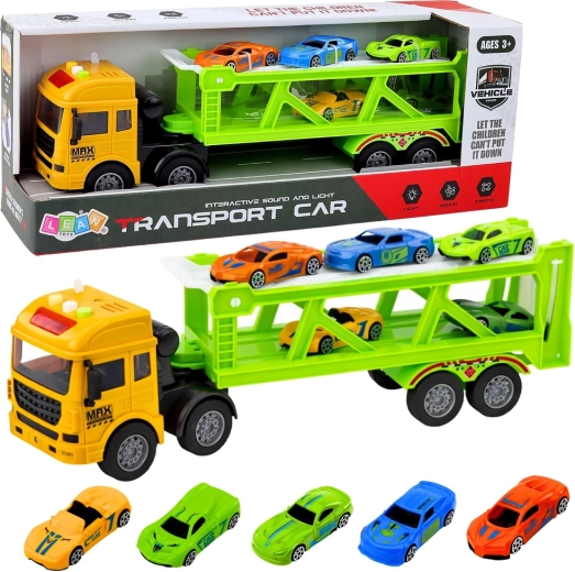 Set di trasporto e carro attrezzi verde con mini auto con luci e suoni