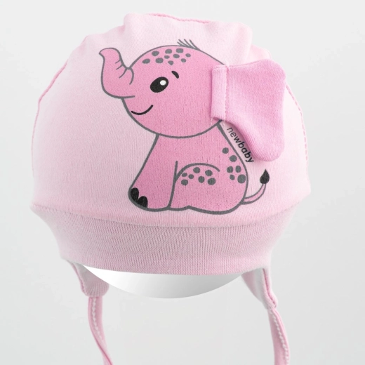 Cappellino neonato in cotone New Baby Happy Elephant rosa
