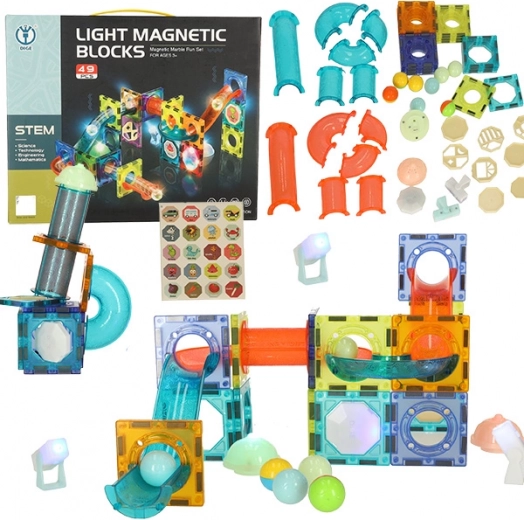 Blocchi da costruzione magnetici con scivolo a biglie luminoso – 49 elementi