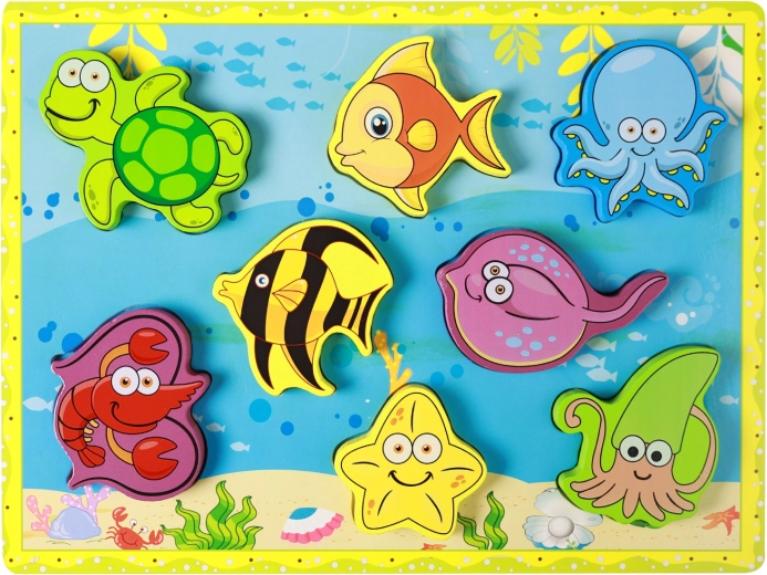 Puzzle a incastro 3D in legno con mondo sottomarino, 8 pezzi