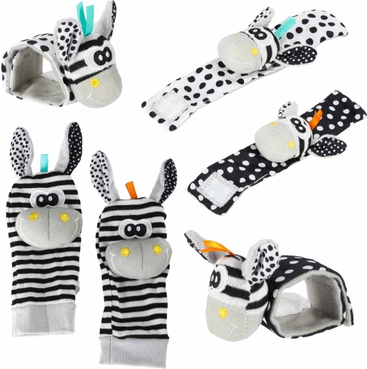 Calzini e braccialetti sonori per neonati zebra - 4 pz