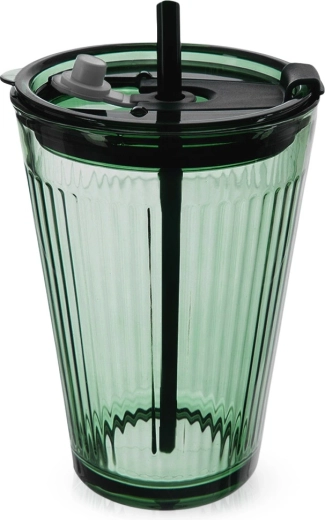 Bicchiere in vetro con coperchio e cannuccia VERDE 450 ml