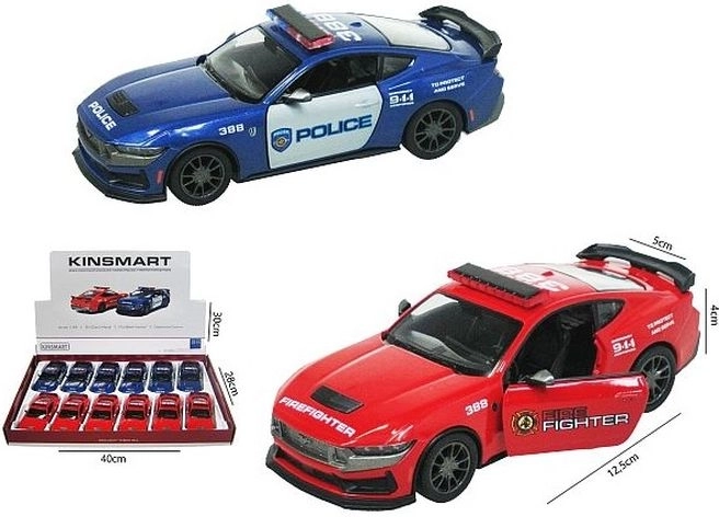 Modellino auto Ford Mustang 2024 Dark Horse – versione polizia o pompieri, pull back