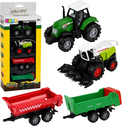 Set di veicoli agricoli 1:68 – trattore, mietitrice e 2 rimorchi (4 pz)