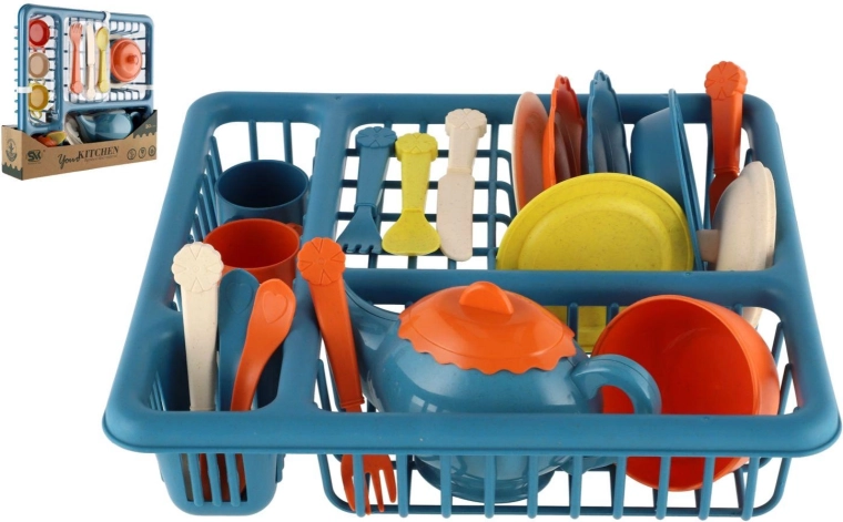 Set di stoviglie per bambini con scolapiatti – set di plastica per giocare