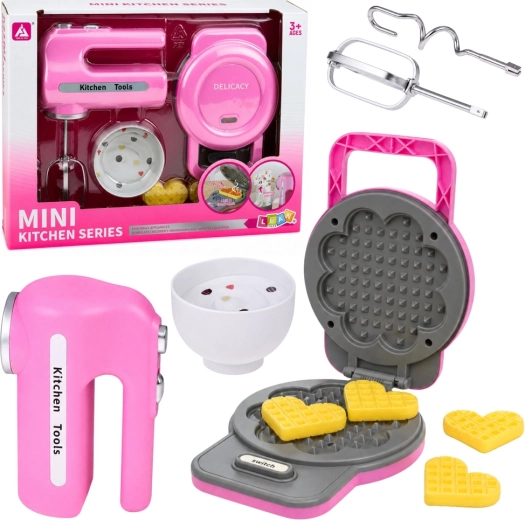 Set da cucina per bambini rosa: piastra per waffle e frullatore a mano con luci e suoni