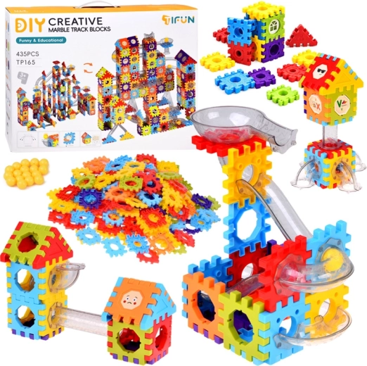 Mattoncini da costruzione Wafle con pista per biglie a 360° – 435 pezzi