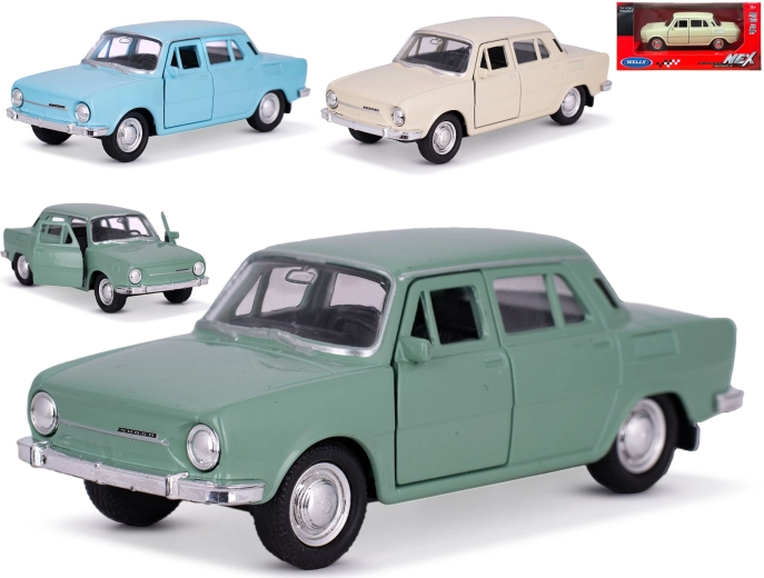 Modello d’auto in metallo Škoda 100 Welly 1:34–1:39 con meccanismo a retrocarica
