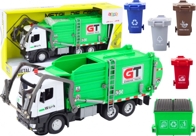 Camion dei rifiuti multifunzionale in metallo verde con azionamento a sfregamento