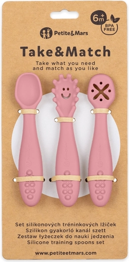 Petite&Mars cucchiaini da apprendimento in silicone Take&Match dusty rose 3 pz 6m+