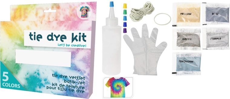 Set per la tintura tie-dye dei tessuti – mix di colori 5 g (5 pz) con accessori