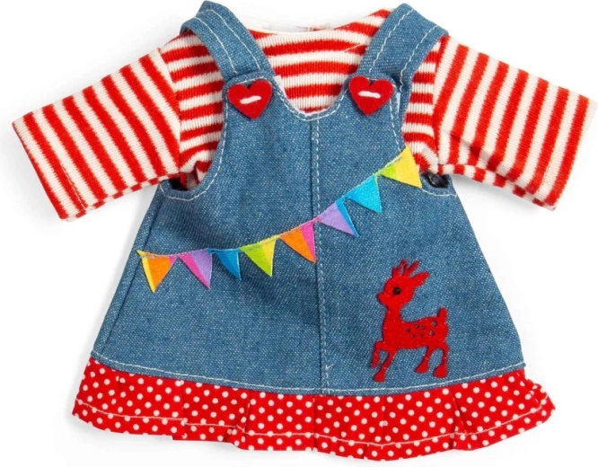 Bigjigs Toys vestitino in denim con salopette e maglietta a righe per bambola 28 cm