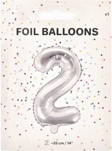 Palloncino in foil numero 2 argento 35 cm