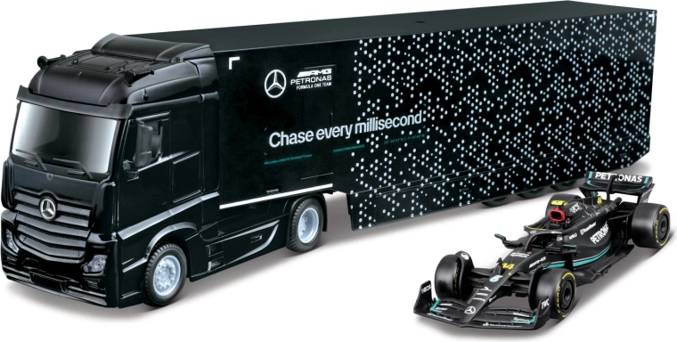 Bburago camion con rimorchio per F1 e modello Mercedes-AMG Petronas W15 (2024) George Russell 1:43
